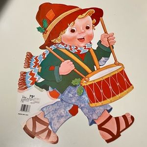 Vintage 80s Peck Die Cut Little Drummer Boy Christmas Decoration Double Sided